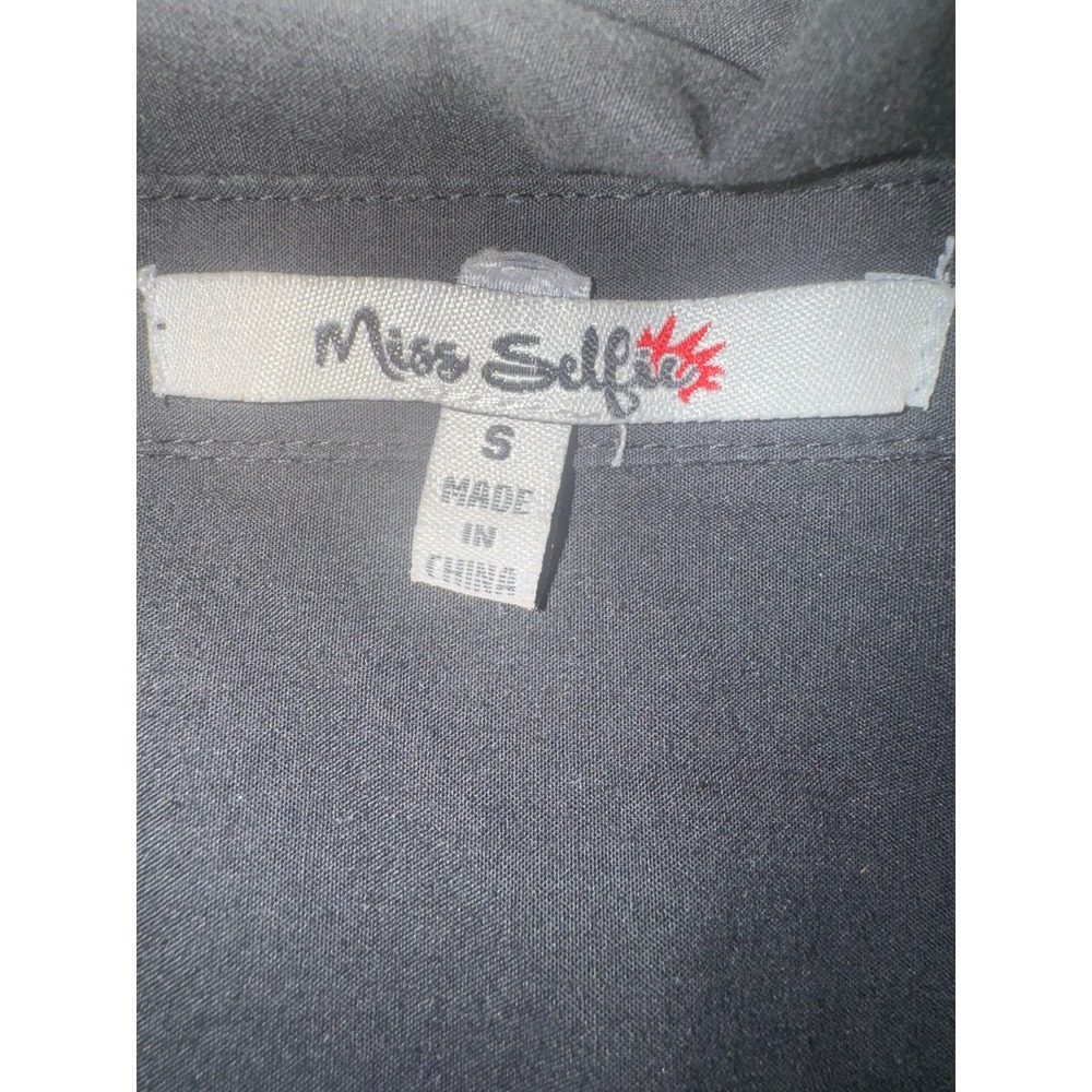 Miss Selfie black full zip front Y2K long sleeve roll tab top small - Picture 4 of 6
